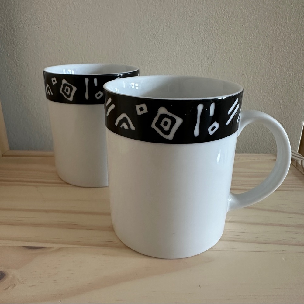 Pier 1 One Exclusive Monno White Black Coffee Mug Symbols Inca Set Of 2 Cups